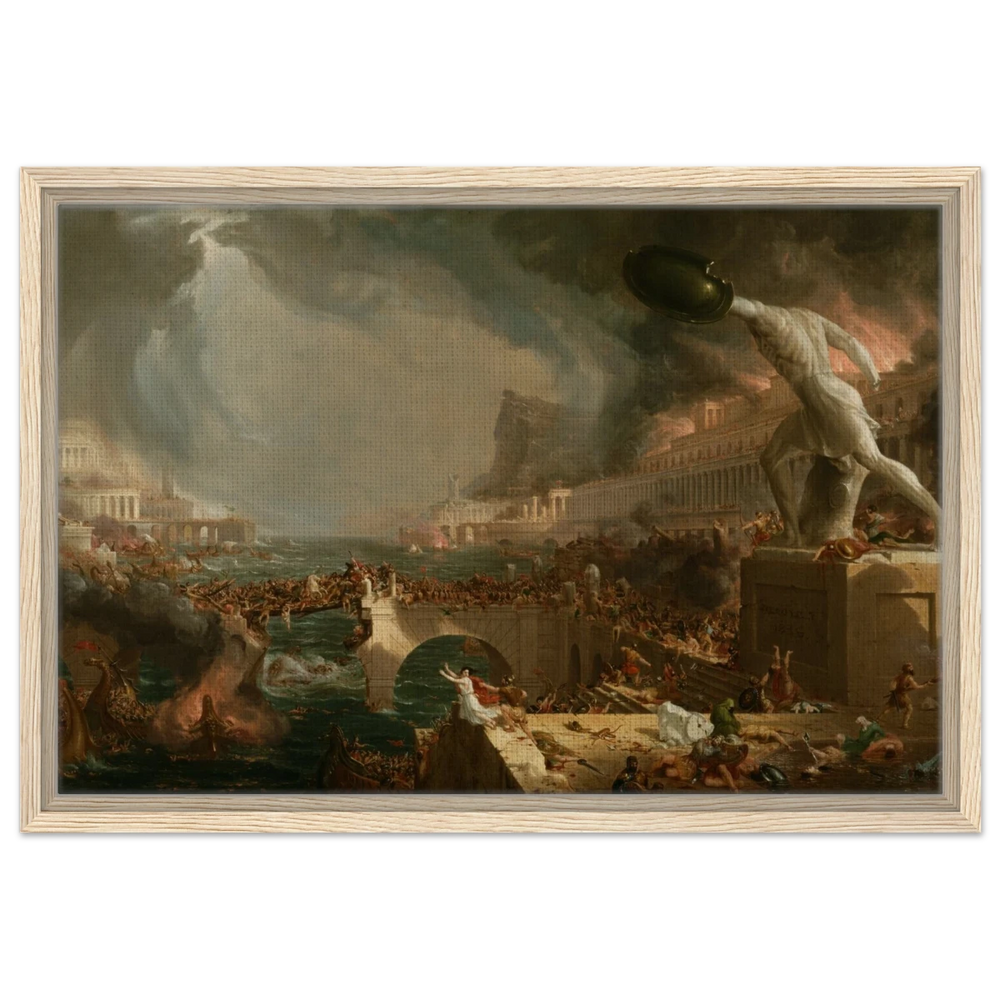 The Course of Empire – Destruction by Thomas Cole | Classic Historical Art Print - Framed Canvas - 40x60 cm / 16x24″ - Wood frame