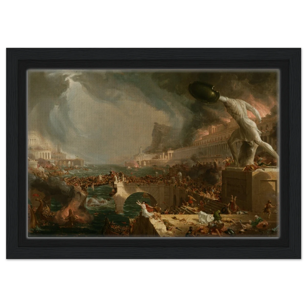 The Course of Empire – Destruction by Thomas Cole | Classic Historical Art Print - Framed Canvas - 20x30 cm / 8x12″ - Black frame