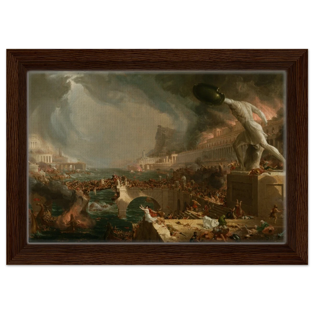 The Course of Empire – Destruction by Thomas Cole | Classic Historical Art Print - Framed Canvas - 20x30 cm / 8x12″ - Dark wood frame
