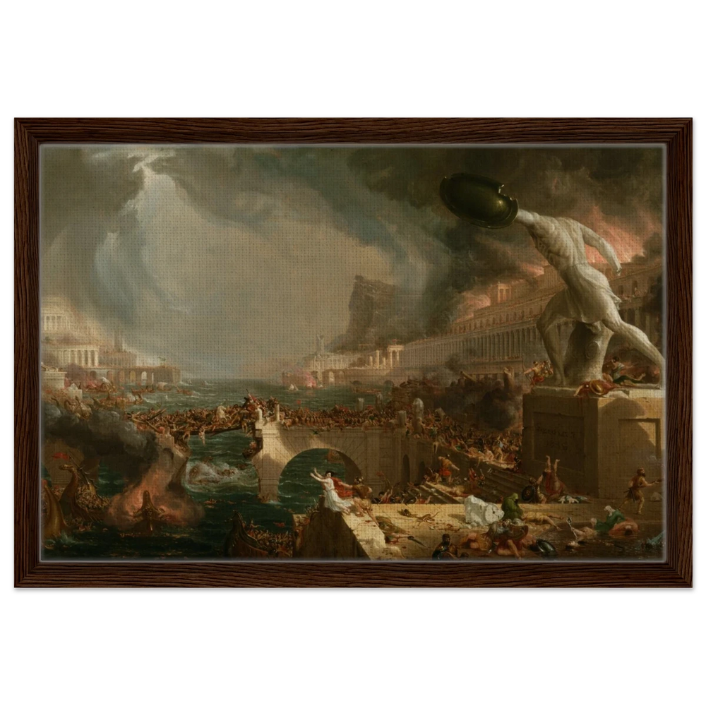 The Course of Empire – Destruction by Thomas Cole | Classic Historical Art Print - Framed Canvas - 40x60 cm / 16x24″ - Dark wood frame