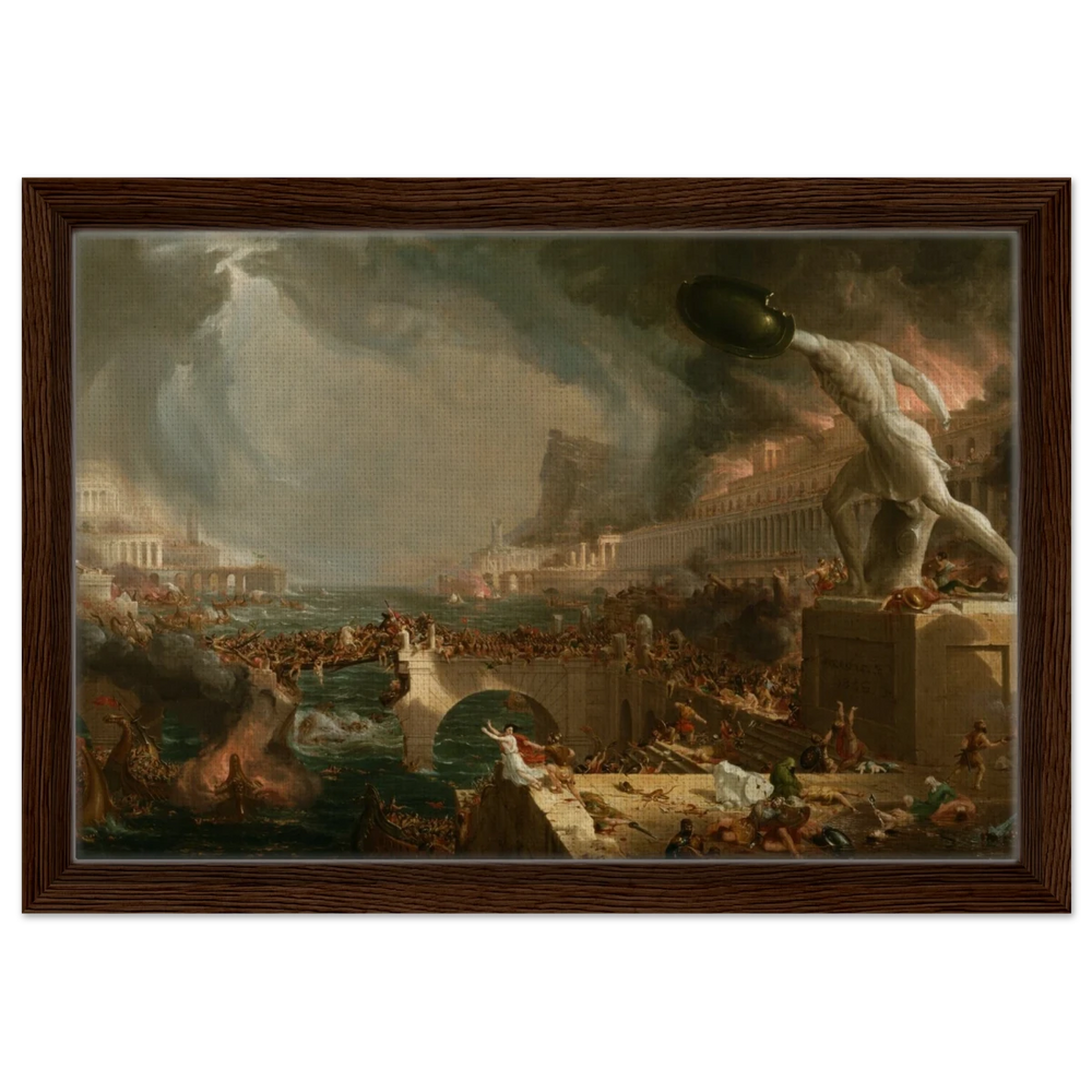 The Course of Empire – Destruction by Thomas Cole | Classic Historical Art Print - Framed Canvas - 30x45 cm / 12x18″ - Dark wood frame