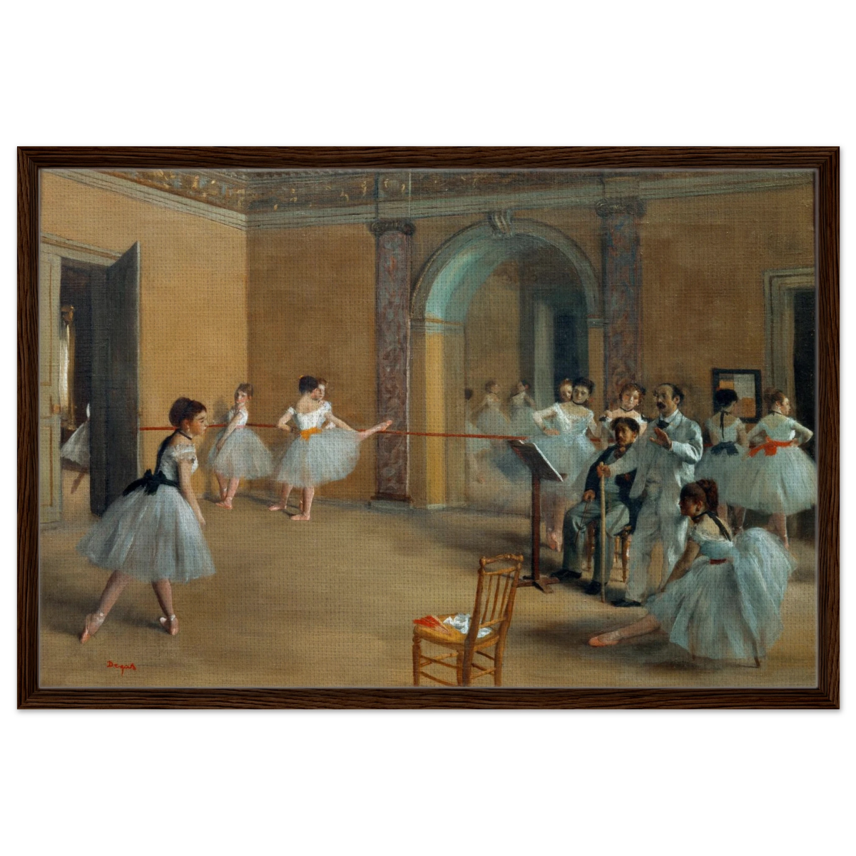 The Dance Foyer at The Opera, 1872 – Edgar Degas Wall Art Print - Framed Canvas - 60x90 cm / 24x36″ - Dark wood frame