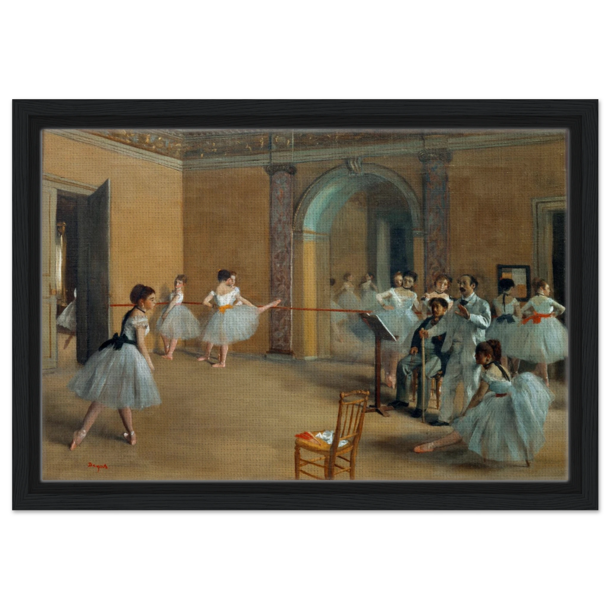 The Dance Foyer at The Opera, 1872 – Edgar Degas Wall Art Print - Framed Canvas - 30x45 cm / 12x18″ - Black frame