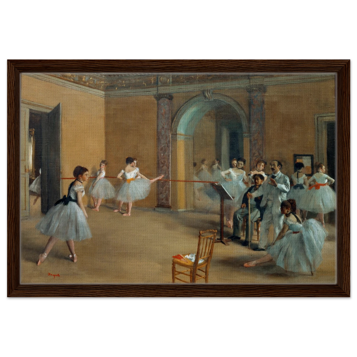 The Dance Foyer at The Opera, 1872 – Edgar Degas Wall Art Print - Framed Canvas - 40x60 cm / 16x24″ - Dark wood frame