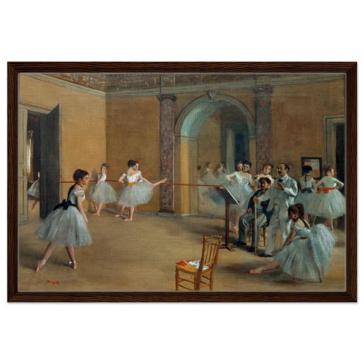 The Dance Foyer at The Opera, 1872 – Edgar Degas Wall Art Print - Framed Canvas - 50x75 cm / 20x30″ - Dark wood frame