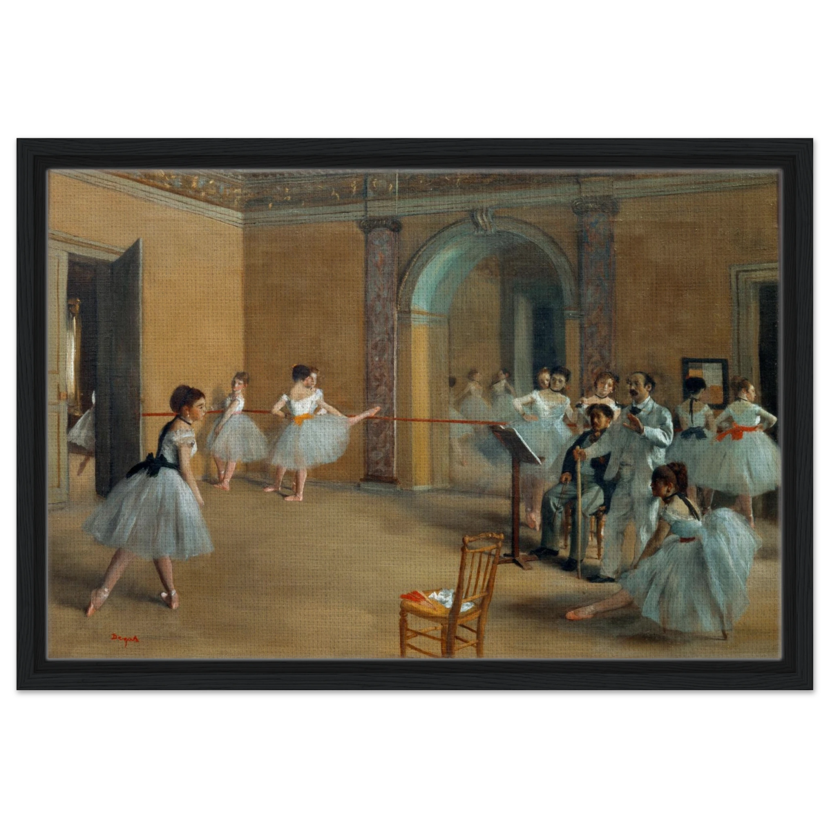 The Dance Foyer at The Opera, 1872 – Edgar Degas Wall Art Print - Framed Canvas - 40x60 cm / 16x24″ - Black frame