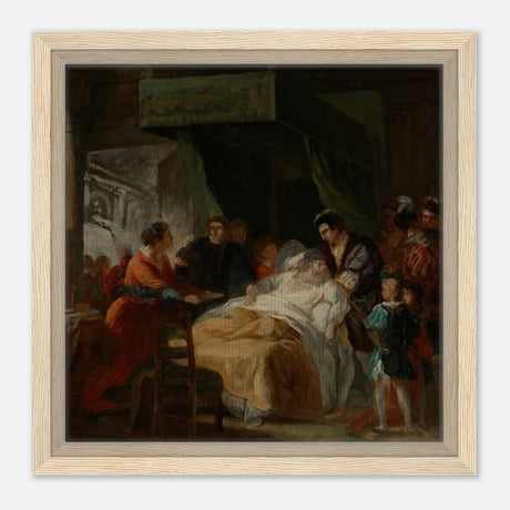 The Death of Leonardo da Vinci in the Arms of François by François - Guillaume Ménageot | Vintage wall art print - Framed Canvas - 30x30 cm / 12x12″ - Wood frame