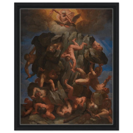 The Fall of the Giants by Guido Reni | Vintage wall art print - Framed Canvas - 40x50 cm / 16x20″ - Black frame