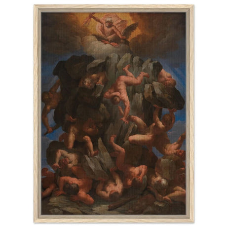 The Fall of the Giants by Guido Reni | Vintage wall art print - Framed Canvas - 50x70 cm / 20x28″ - Wood frame