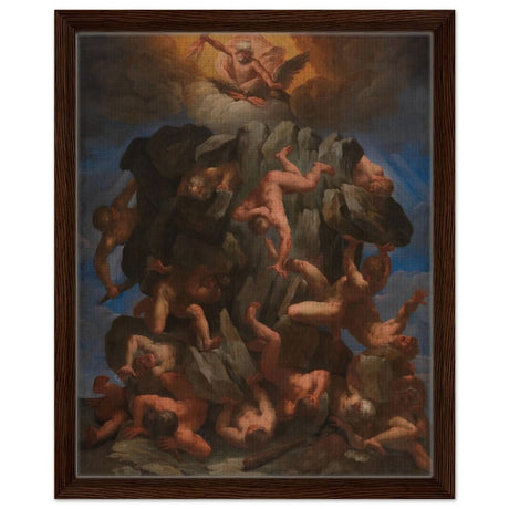 The Fall of the Giants by Guido Reni | Vintage wall art print - Framed Canvas - 40x50 cm / 16x20″ - Dark wood frame