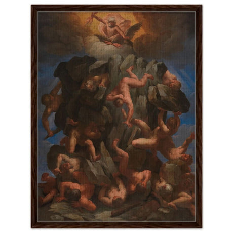 The Fall of the Giants by Guido Reni | Vintage wall art print - Framed Canvas - 60x80 cm / 24x32″ - Dark wood frame
