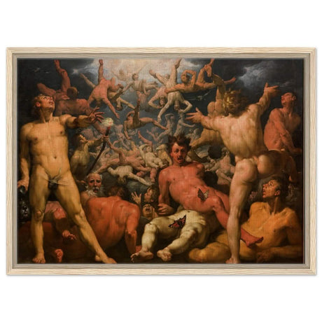 The Fall of the Titans by Cornelis Cornelis van Haarlem | Vintage wall art print - Framed Canvas - 50x70 cm / 20x28″ - Wood frame