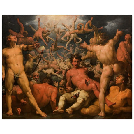 The Fall of the Titans by Cornelis Cornelis van Haarlem | Vintage wall art print - Wood Prints - 40x50 cm / 16x20″ - 