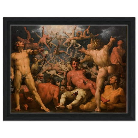 The Fall of the Titans by Cornelis Cornelis van Haarlem | Vintage wall art print - Framed Canvas - 30x40 cm / 12x16″ - Black frame