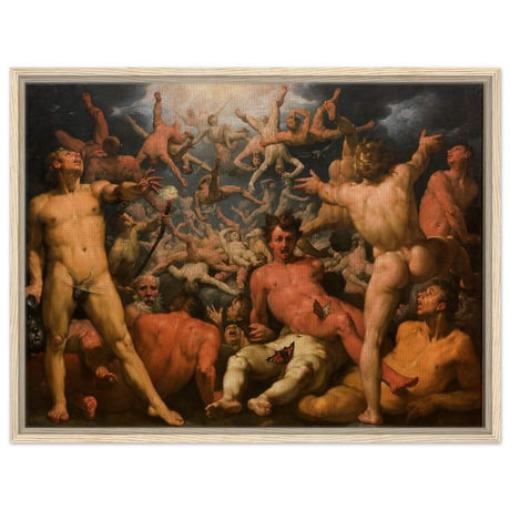 The Fall of the Titans by Cornelis Cornelis van Haarlem | Vintage wall art print - Framed Canvas - 60x80 cm / 24x32″ - Wood frame