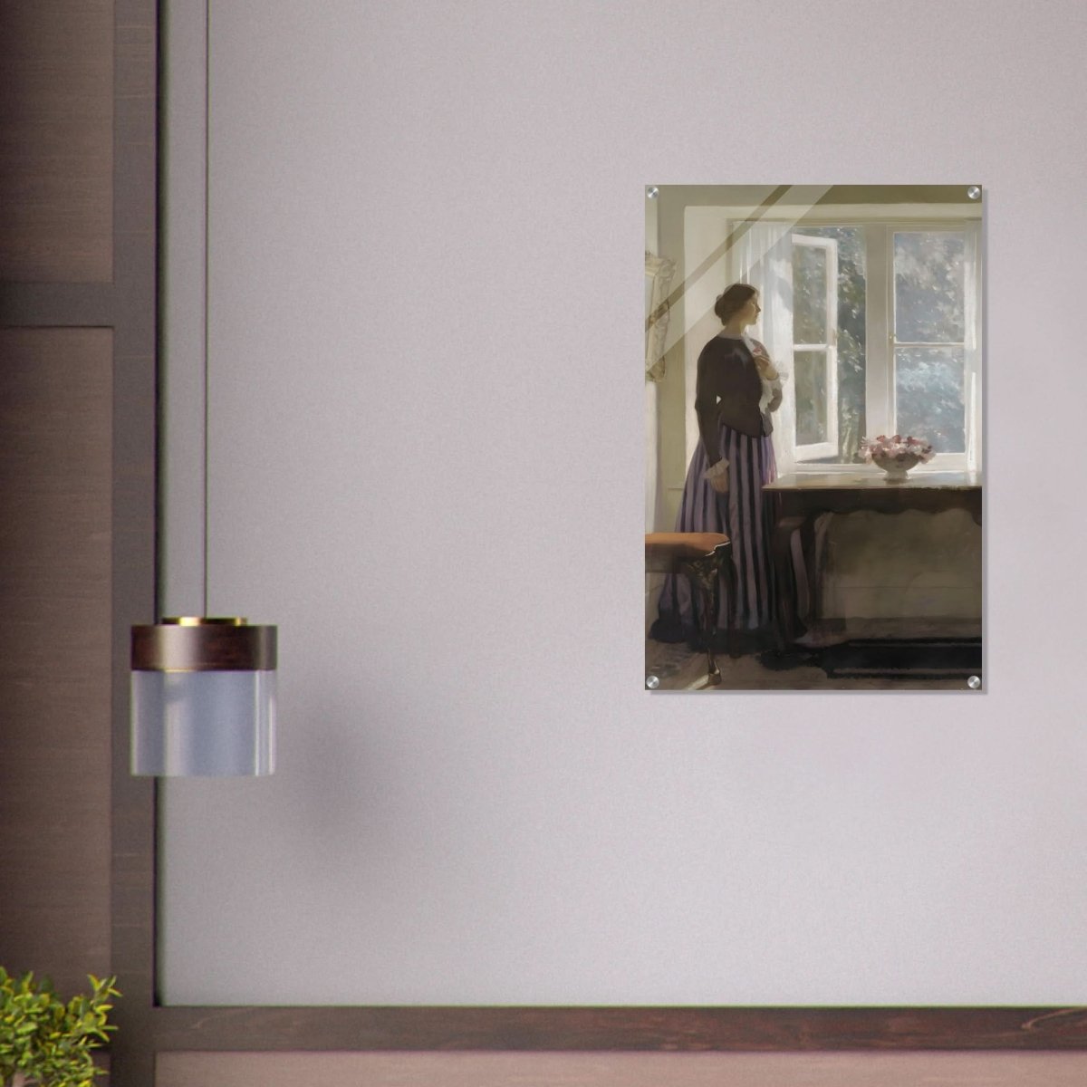 The Girl and the Picture, A Flower by Harold Knight Vintage Wall Art - Acrylic Print - 60x90 cm / 24x36″ - 