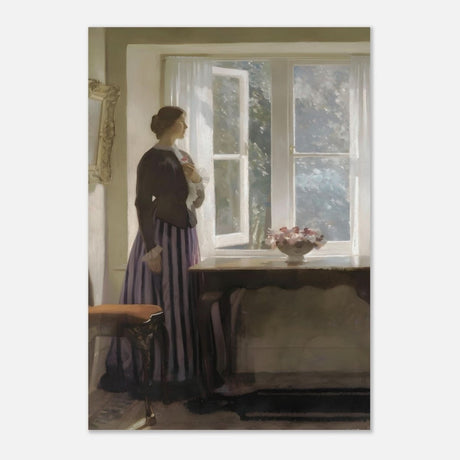The Girl and the Picture, A Flower by Harold Knight Vintage Wall Art - Aluminum Print - 70x100 cm / 28x40″ - 