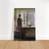 The Girl and the Picture, A Flower by Harold Knight Vintage Wall Art - Brushed Aluminum Print - 60x90 cm / 24x36″ - 