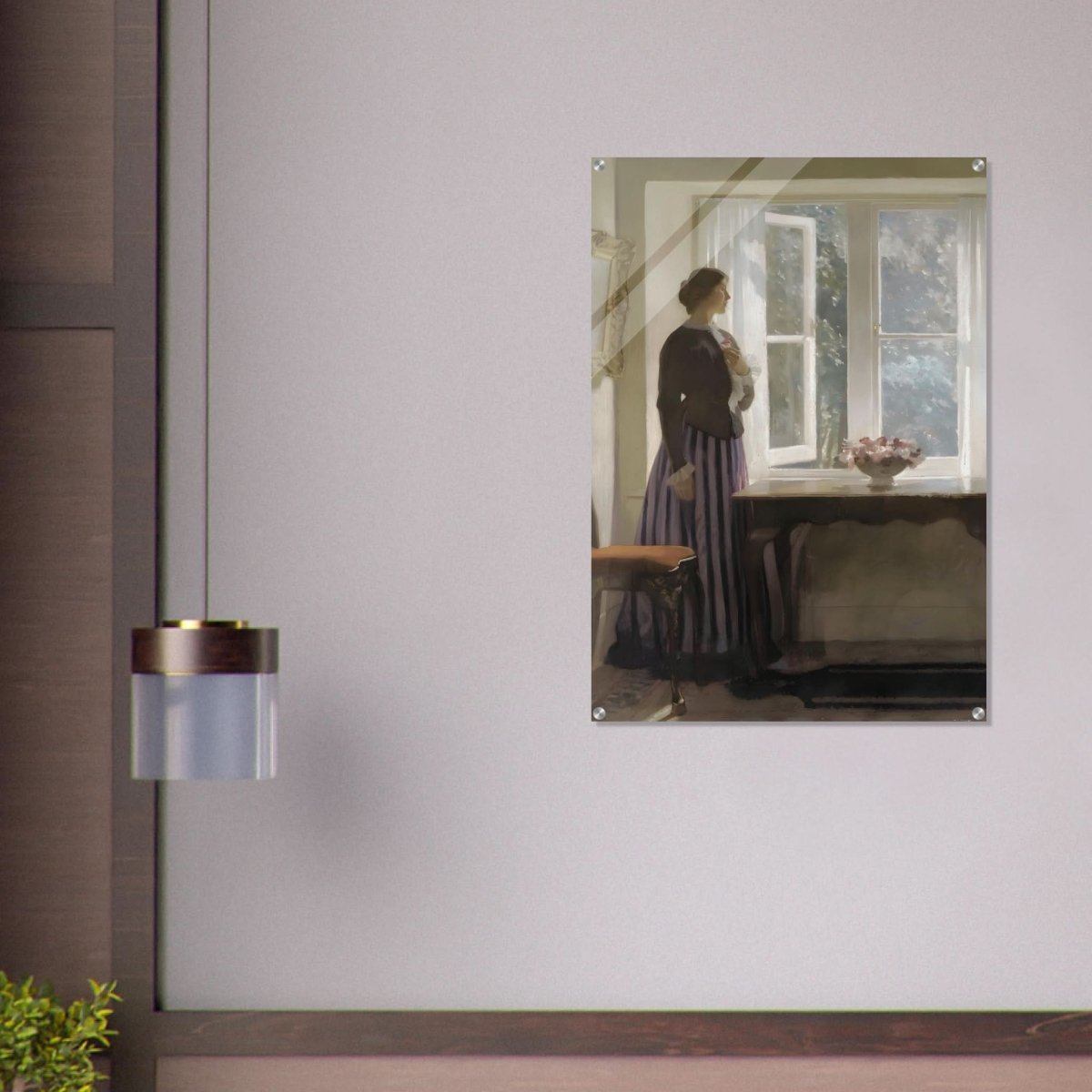 The Girl and the Picture, A Flower by Harold Knight Vintage Wall Art - Acrylic Print - 70x100 cm / 28x40″ - 