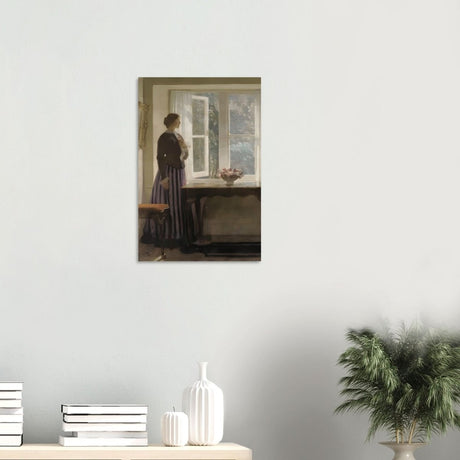The Girl and the Picture, A Flower by Harold Knight Vintage Wall Art - Wood Prints - 40x60 cm / 16x24″ - 20 mm