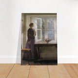 The Girl and the Picture, A Flower by Harold Knight Vintage Wall Art - Brushed Aluminum Print - 70x100 cm / 28x40″ - 