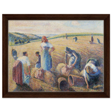 The Gleaners, 1889 by Camille Pissarro | Vintage wall art print - Framed Canvas - 30x40 cm / 12x16″ - Dark wood frame