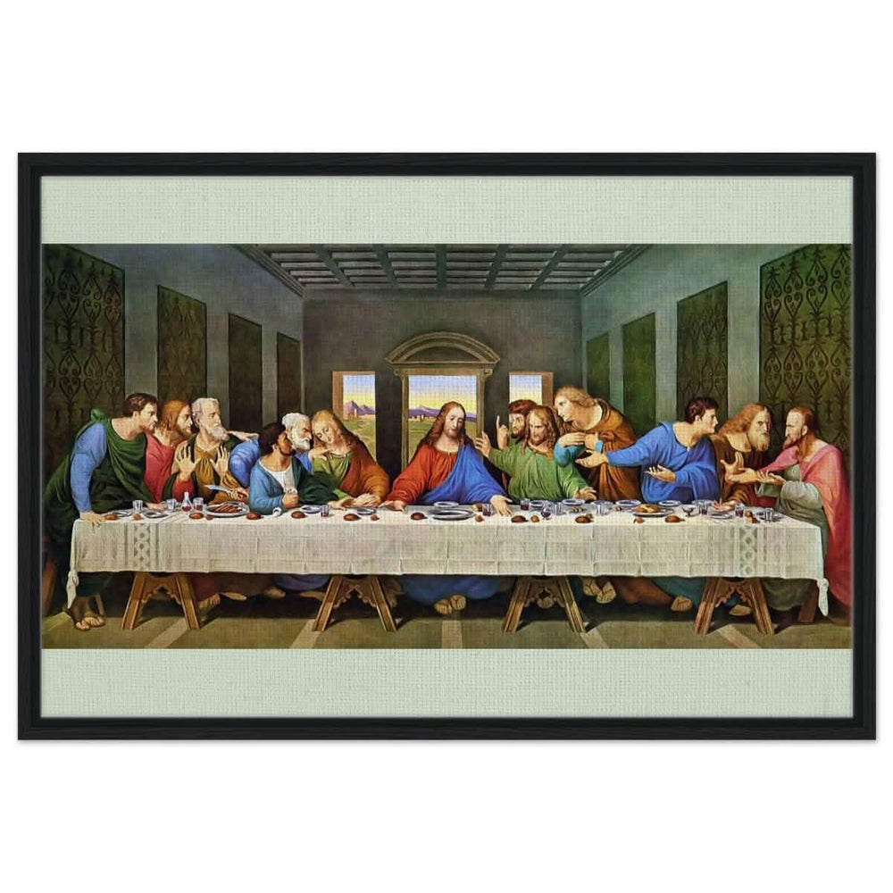 The Last Supper by Leonardo da Vinci (Restored) | Vintage Art wall art print - Framed Canvas - 60x90 cm / 24x36″ - Black frame