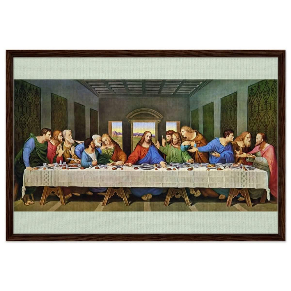 The Last Supper by Leonardo da Vinci (Restored) | Vintage Art wall art print - Framed Canvas - 60x90 cm / 24x36″ - Dark wood frame