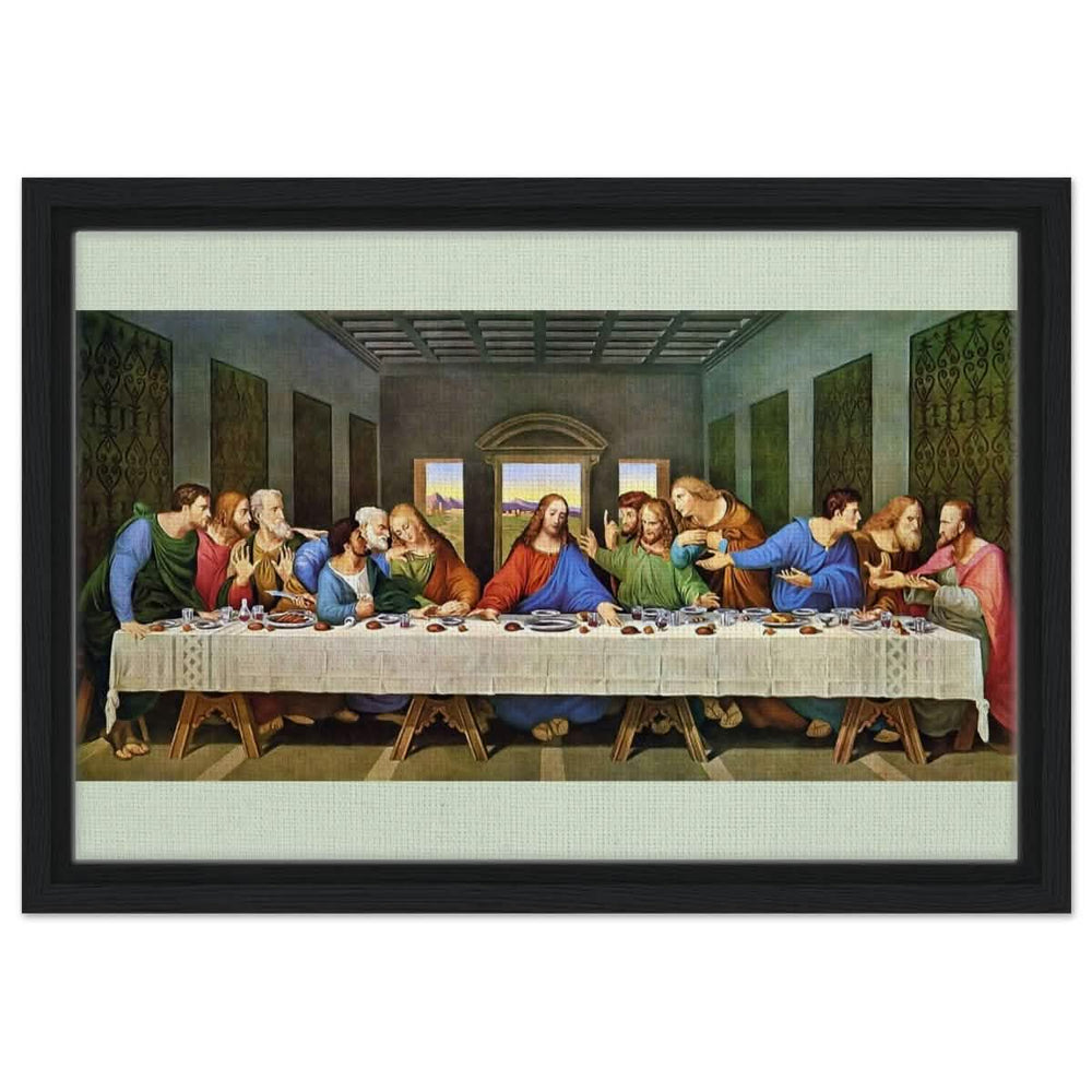 The Last Supper by Leonardo da Vinci (Restored) | Vintage Art wall art print - Framed Canvas - 30x45 cm / 12x18″ - Black frame