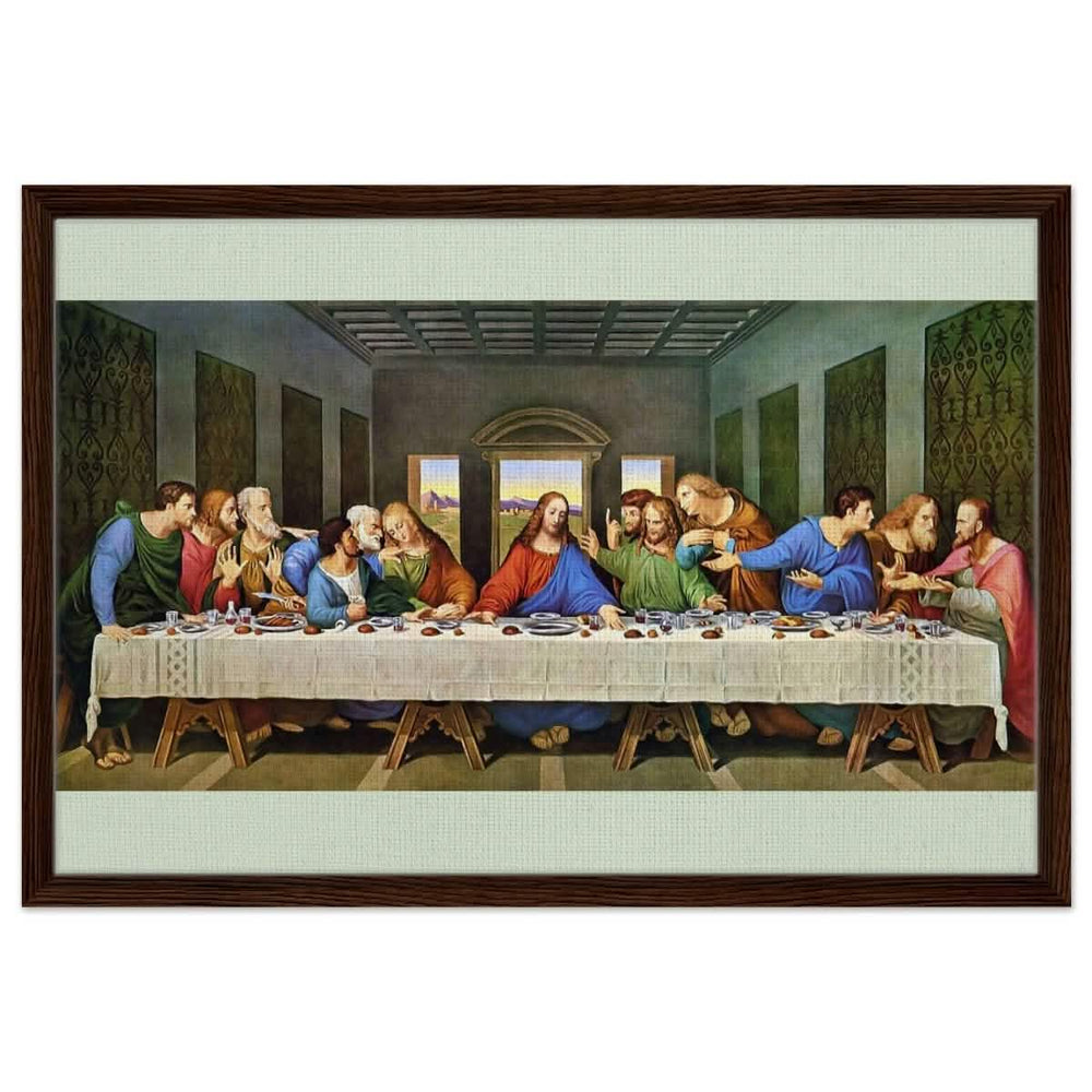 The Last Supper by Leonardo da Vinci (Restored) | Vintage Art wall art print - Framed Canvas - 50x75 cm / 20x30″ - Dark wood frame