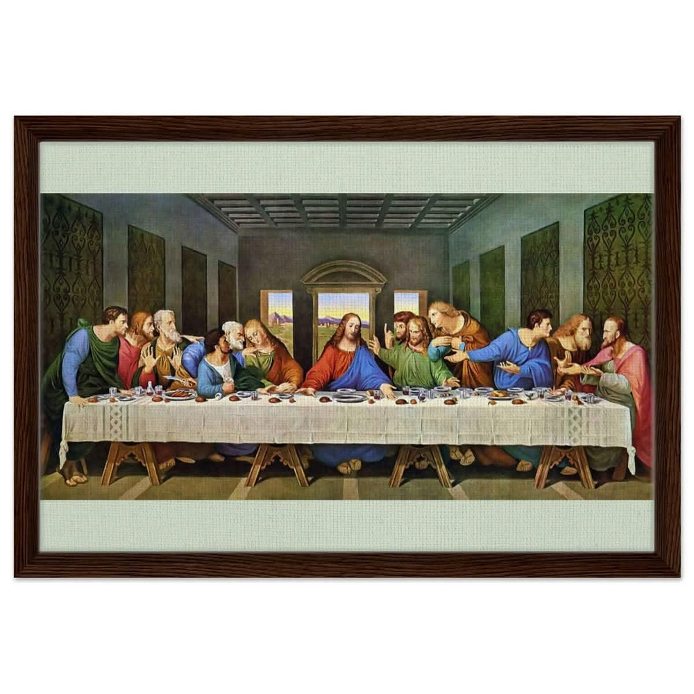 The Last Supper by Leonardo da Vinci (Restored) | Vintage Art wall art print - Framed Canvas - 40x60 cm / 16x24″ - Dark wood frame