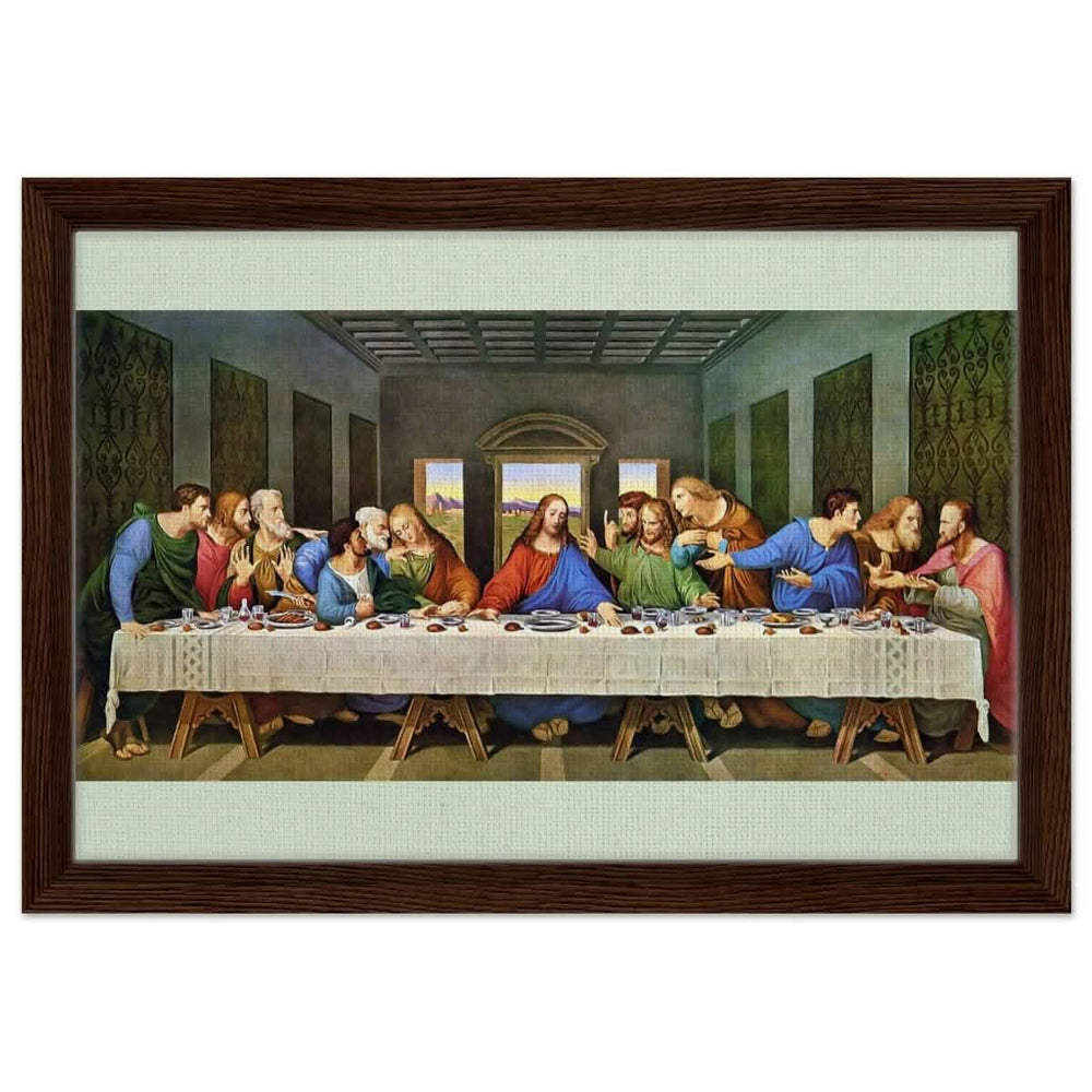 The Last Supper by Leonardo da Vinci (Restored) | Vintage Art wall art print - Framed Canvas - 30x45 cm / 12x18″ - Dark wood frame