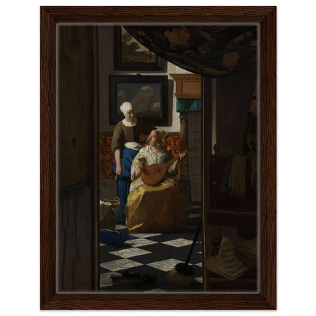 The Love Letter (ca. 1669 –1670) by Johannes Vermeer | vintage wall art print - Framed Canvas - 30x40 cm / 12x16″ - Dark wood frame