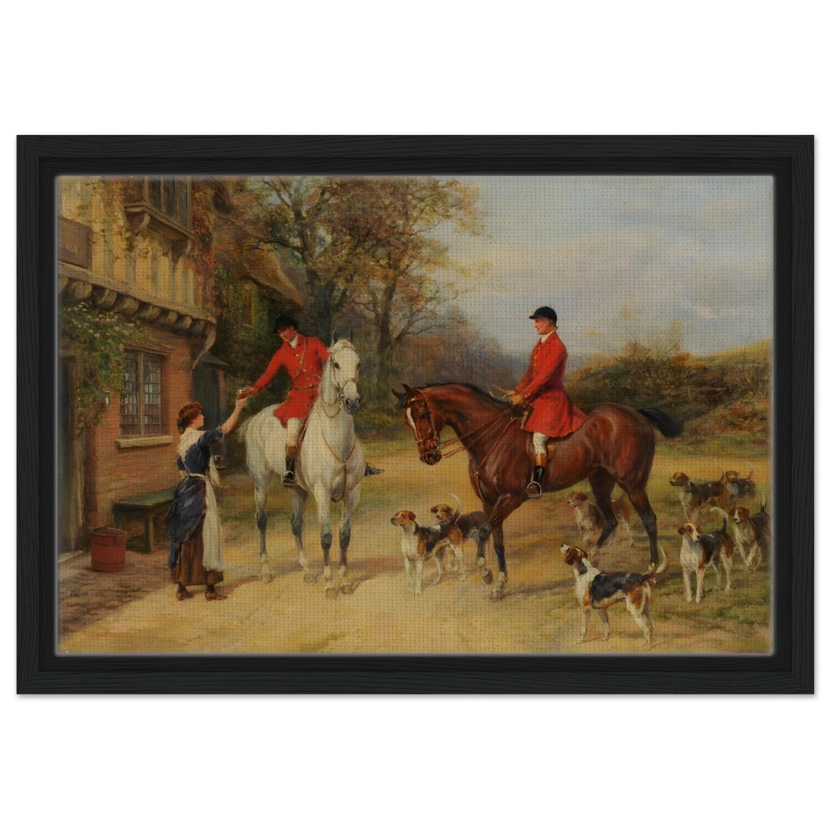 The Morning Meet – Equestrian & Hunting Scene Wall Art Print - Framed Canvas - 30x45 cm / 12x18″ - Black frame