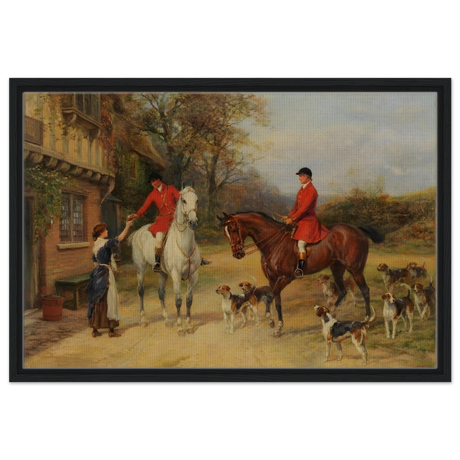 The Morning Meet – Equestrian & Hunting Scene Wall Art Print - Framed Canvas - 50x75 cm / 20x30″ - Black frame