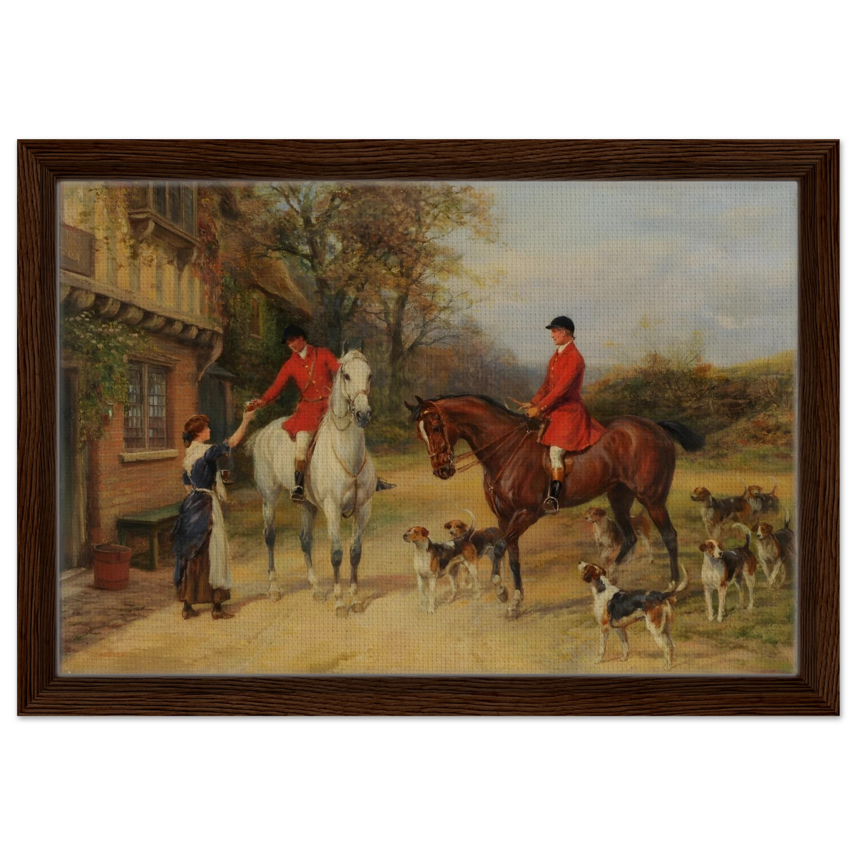 The Morning Meet – Equestrian & Hunting Scene Wall Art Print - Framed Canvas - 30x45 cm / 12x18″ - Dark wood frame
