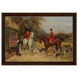 The Morning Meet – Equestrian & Hunting Scene Wall Art Print - Framed Canvas - 30x45 cm / 12x18″ - Dark wood frame