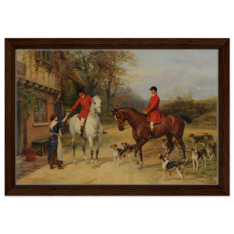 The Morning Meet – Equestrian & Hunting Scene Wall Art Print - Framed Canvas - 30x45 cm / 12x18″ - Dark wood frame