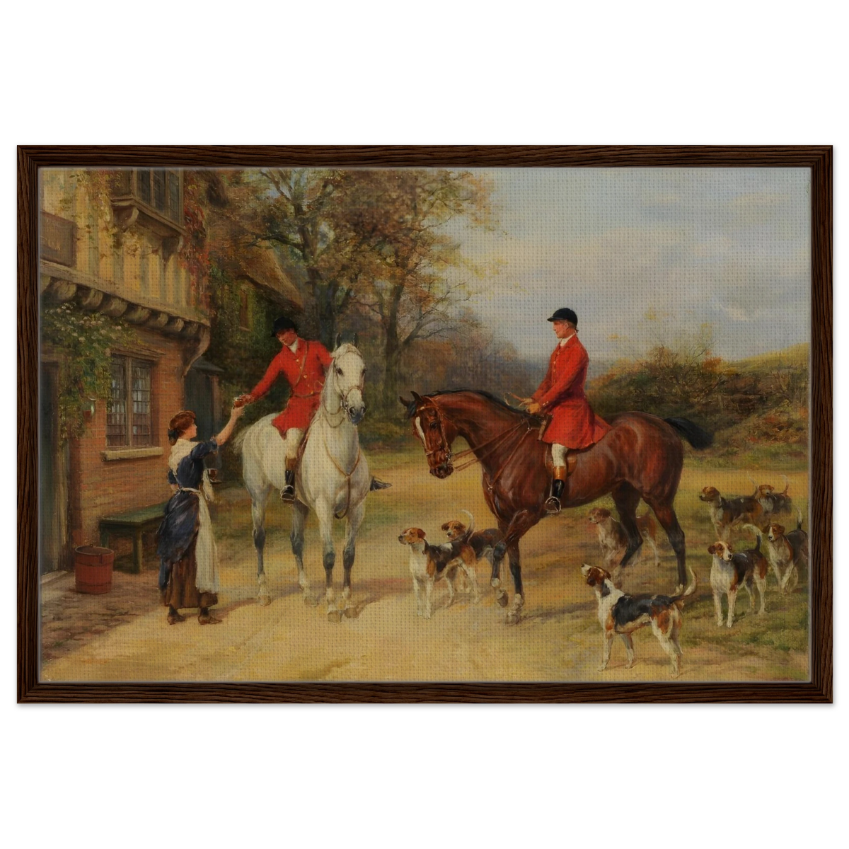 The Morning Meet – Equestrian & Hunting Scene Wall Art Print - Framed Canvas - 60x90 cm / 24x36″ - Dark wood frame