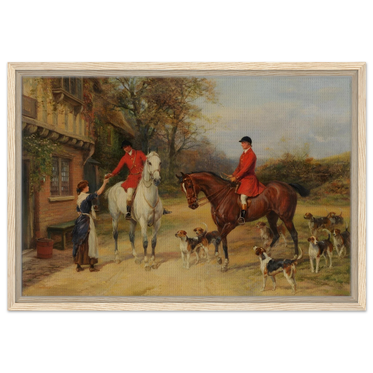 The Morning Meet – Equestrian & Hunting Scene Wall Art Print - Framed Canvas - 40x60 cm / 16x24″ - Wood frame