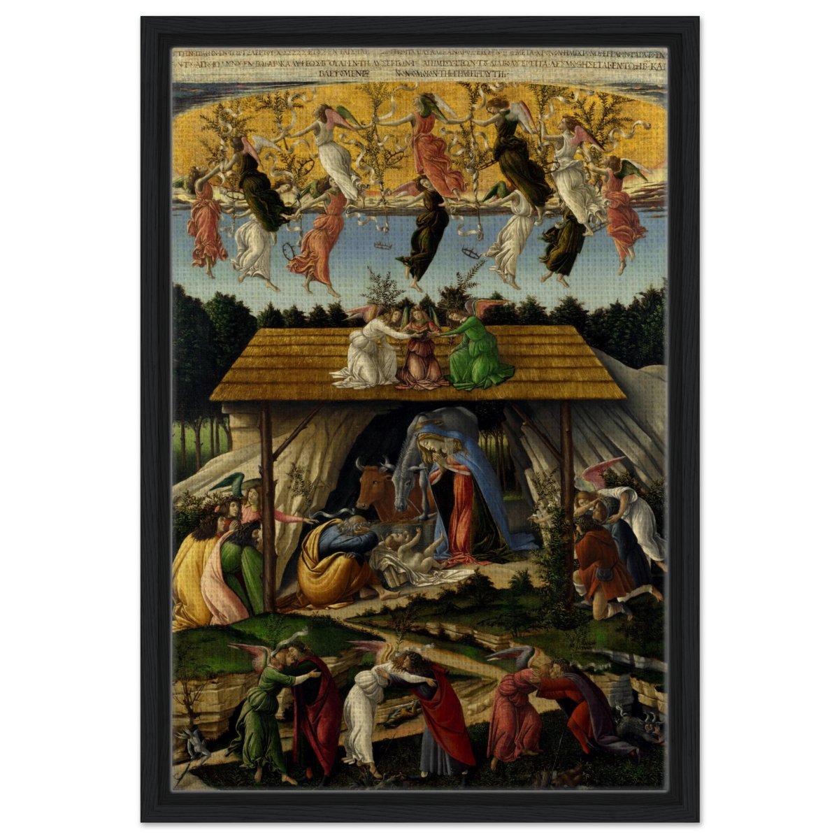 The Mystical Nativity by Sandro Botticelli | Vintage Wall art print - 40x60 cm / 16x24″ - Framed Canvas - Black frame