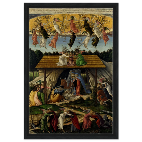 The Mystical Nativity by Sandro Botticelli | Vintage Wall art print - 40x60 cm / 16x24″ - Framed Canvas - Black frame