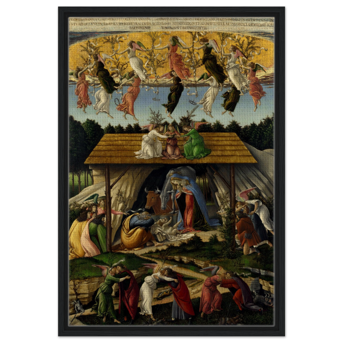 The Mystical Nativity by Sandro Botticelli | Vintage Wall art print - 50x75 cm / 20x30″ - Framed Canvas - Black frame