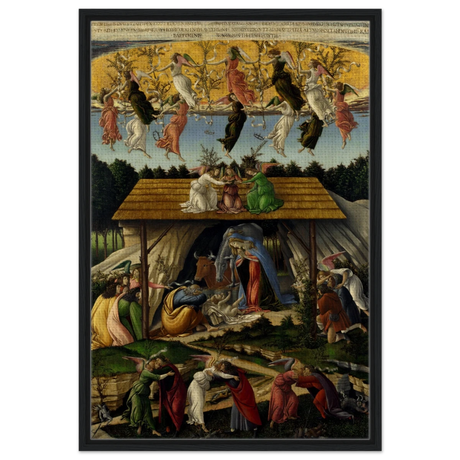The Mystical Nativity by Sandro Botticelli | Vintage Wall art print - 60x90 cm / 24x36″ - Framed Canvas - Black frame
