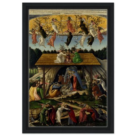 The Mystical Nativity by Sandro Botticelli | Vintage Wall art print - 30x45 cm / 12x18″ - Framed Canvas - Black frame