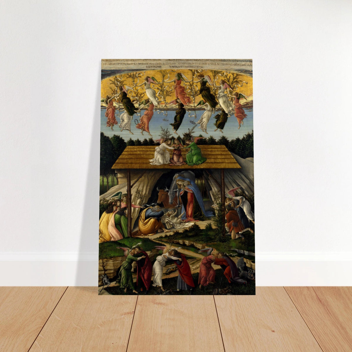 The Mystical Nativity by Sandro Botticelli | Vintage Wall art print - 50x75 cm / 20x30″ - Brushed Aluminum Print - 