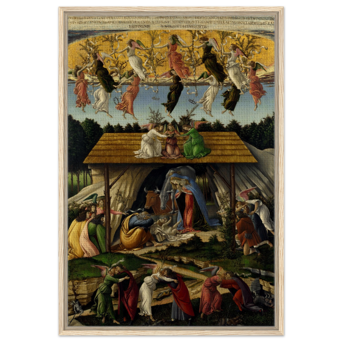 The Mystical Nativity by Sandro Botticelli | Vintage Wall art print - 60x90 cm / 24x36″ - Framed Canvas - Wood frame