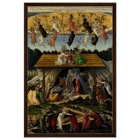 The Mystical Nativity by Sandro Botticelli | Vintage Wall art print - 60x90 cm / 24x36″ - Framed Canvas - Dark wood frame