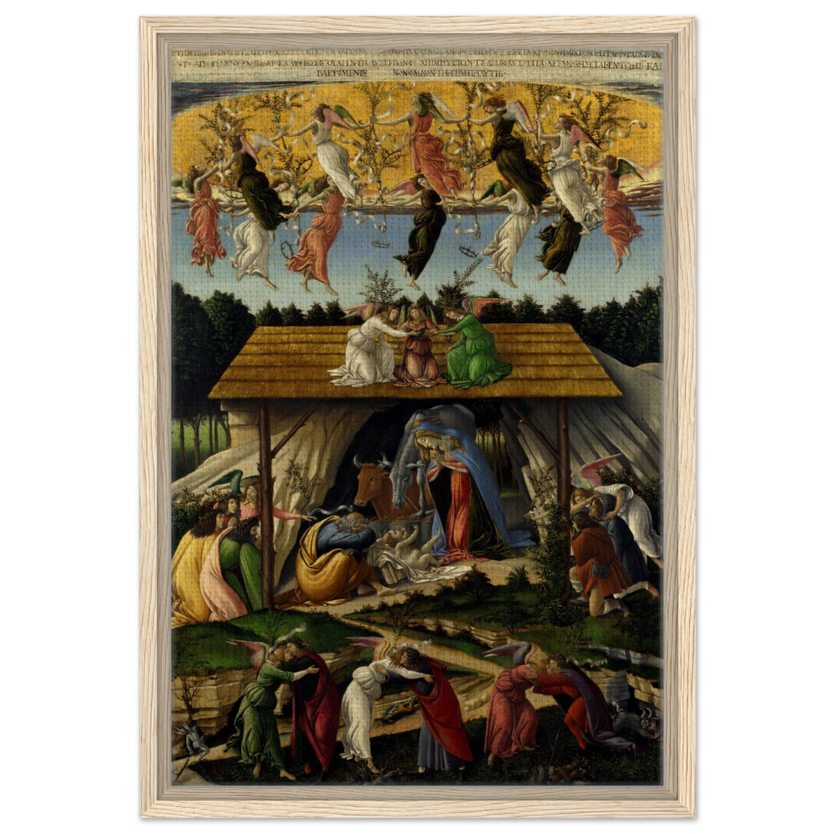 The Mystical Nativity by Sandro Botticelli | Vintage Wall art print - 40x60 cm / 16x24″ - Framed Canvas - Wood frame