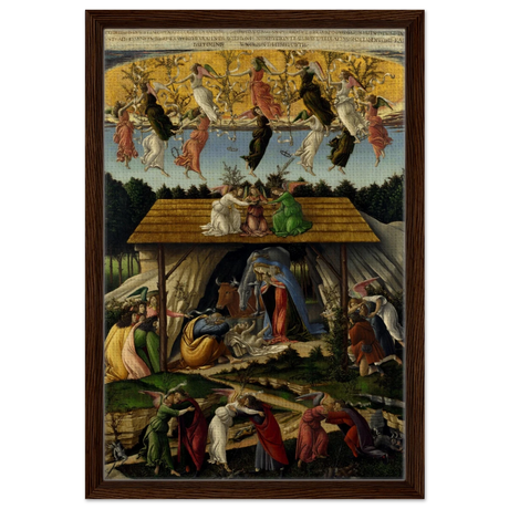 The Mystical Nativity by Sandro Botticelli | Vintage Wall art print - 40x60 cm / 16x24″ - Framed Canvas - Dark wood frame